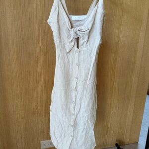 ASTR The Label Linen Tie Front Midi Cream Dress